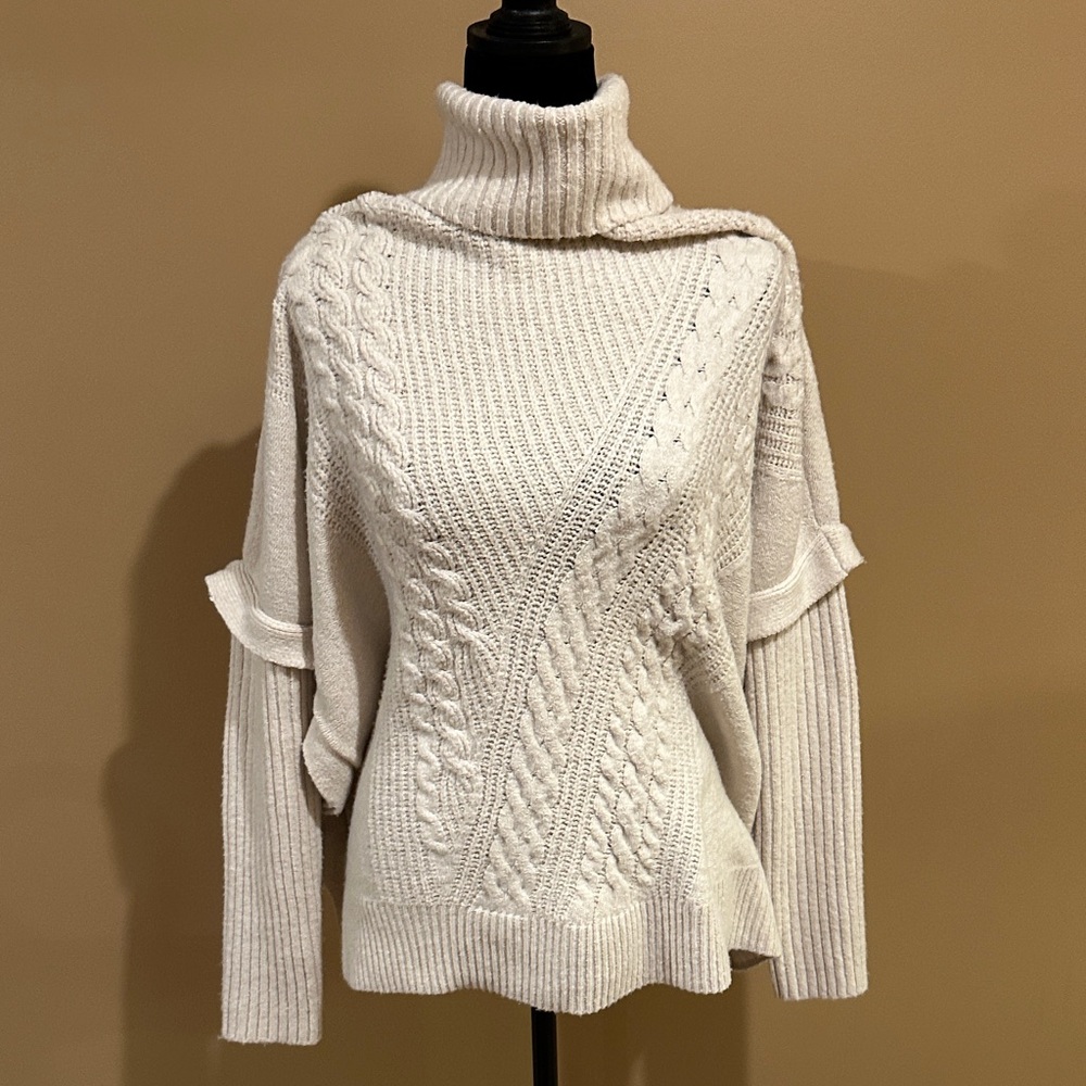 Elegant White Turtleneck Cable Knit Sweater
